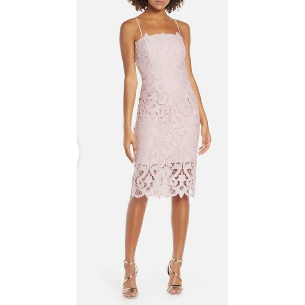 Bardot Lina Lace Pink Rose Knee Length Sheath Dress 10/L